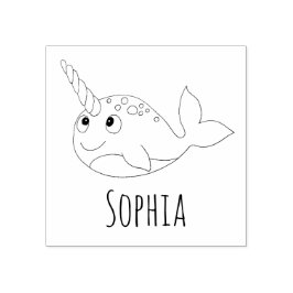 Carimbo De Borracha Meninas Cute Rainbow Narwhal & Name School Bookpla