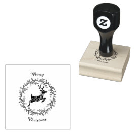 Carimbo De Borracha Merry Christmas Deer Wood Art Stamp