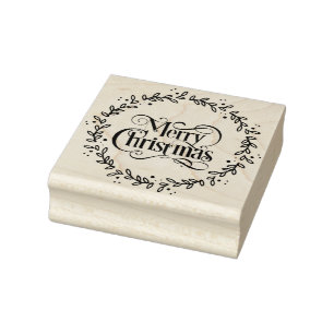 CARIMBO DE BORRACHA MERRY CHRISTMAS GREEN WREATH