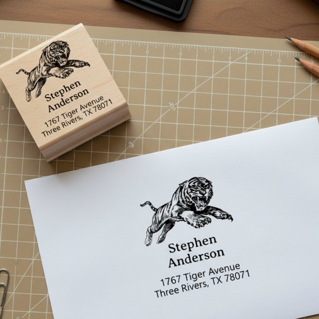 Carimbo De Borracha Mighty Tiger Return Address Stamp (Tiger return address stamp.)