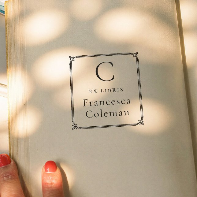 Carimbo De Borracha Minimalist Frame Modern Monogram Ex Libris Book (Criador carregado)