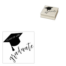 Carimbo De Borracha Minimalist Grad Cap Black & White Graduation