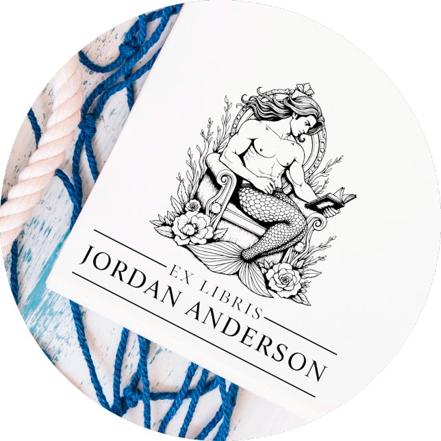 Carimbo De Borracha Mito Masculino Merman Ex Libris Biblioteca Book (Criador carregado)