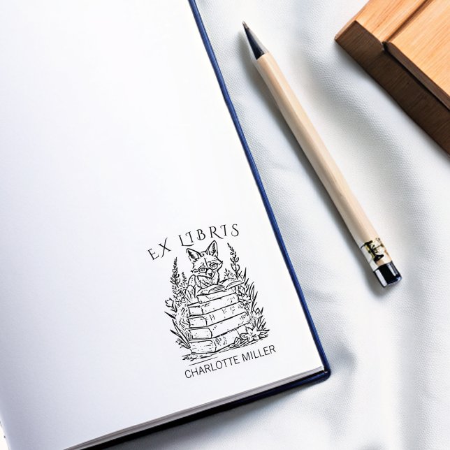 Carimbo De Borracha Modern Ex Libris Fox Bookplate (Criador carregado)
