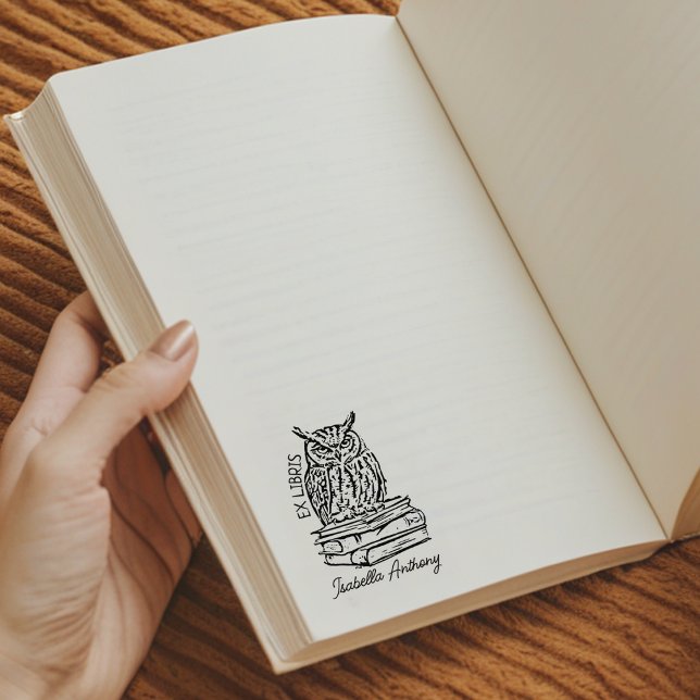 Carimbo De Borracha Modern Ex Libris Owl Bookplate (Criador carregado)