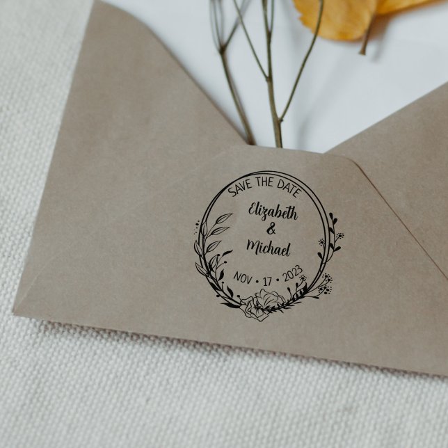 Carimbo De Borracha Modern Floral Salve a Data Casamento (Criador carregado)