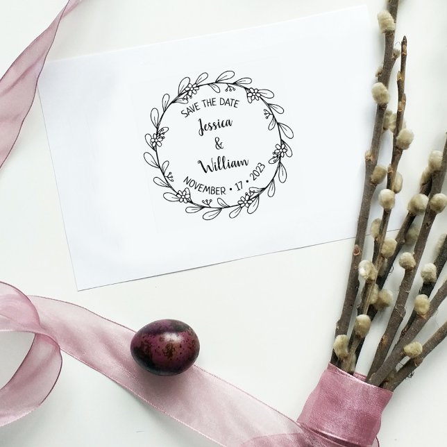 Carimbo De Borracha Modern Floral Save the Date Wedding    (Criador carregado)