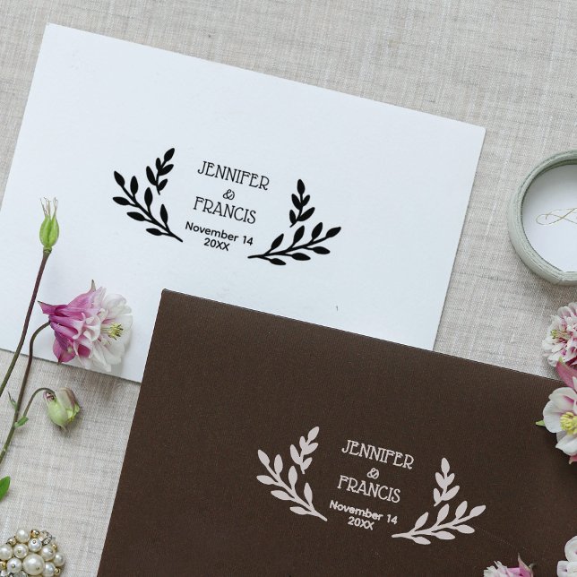 Carimbo De Borracha Modern Laurel Wedding Save the Date (Criador carregado)