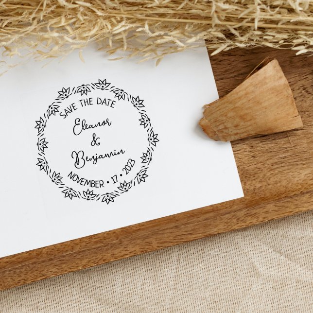 Carimbo De Borracha Modern Lotus Salve o Casamento de Data (Criador carregado)