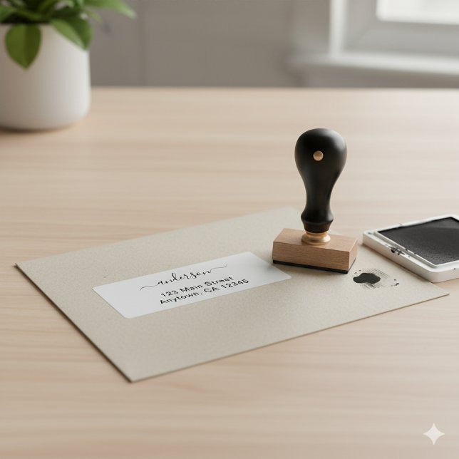 Carimbo De Borracha Modern Minimal Custom Address Wood Stamp Design (Criador carregado)