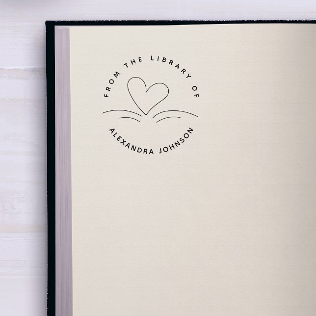 Carimbo De Borracha Modern Simple Hand-drawn Book & Heart Library (Criador carregado)