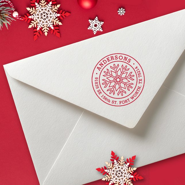 Carimbo De Borracha Modern Winter Snowflake return address (a simple modern snowflake return address label stamp. Great for all of your Christmas mail.)