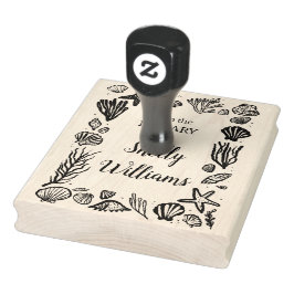 Carimbo De Borracha Moldura de Conchas Personalizada Ex Libris Marca-P