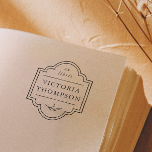 Carimbo De Borracha Moldura Elegante Folhas Delicadas Ex Libris Marcad