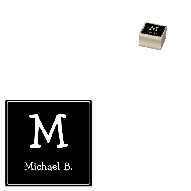 Carimbo De Borracha Monograma Branco e Nome na Praça Verde Arredondada (Carimbado)