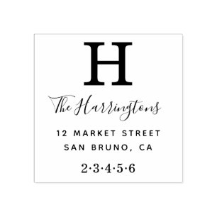 Carimbo De Borracha Monograma Clássico com Nome e Endereço de Retorno