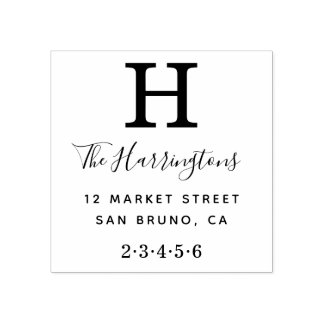 Carimbo De Borracha Monograma Clássico com Nome e Endereço de Retorno