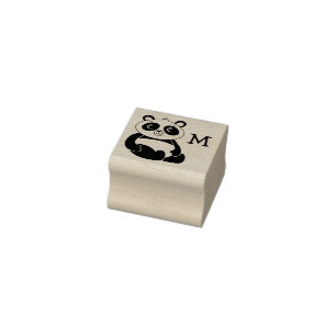 Carimbo De Borracha Monograma Cuja Fita Panda Bear Inicial