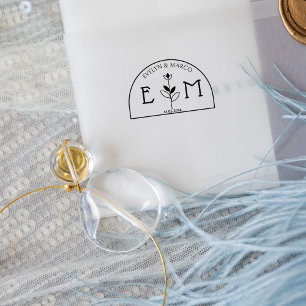 Carimbo De Borracha Monograma da Flor de Casamento Elegante