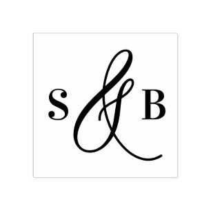 Carimbo De Borracha Monograma de Casamento com Ampersand em Caligrafia
