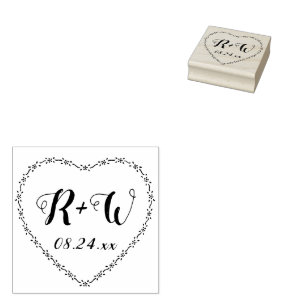 Carimbo De Borracha Monograma de Casamento Russo por Coração Floral Si