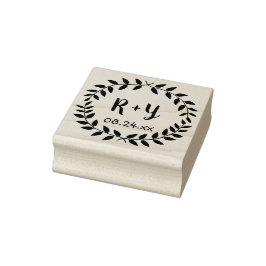 Carimbo De Borracha Monograma de Data de Casamento Rústico com Coroa d