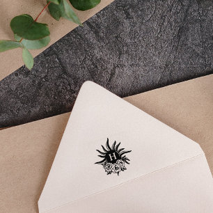 Carimbo De Borracha Monograma de Flor Solar Simples