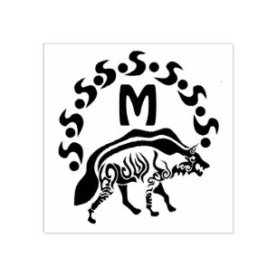 Carimbo De Borracha Monograma de Hyena listrada tribal