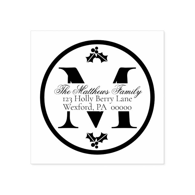 Carimbo De Borracha Monograma de Natal Holly e Berries (Impressão)