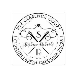 Carimbo De Borracha Monograma e Endereço de Agulha e Segmento de Threa