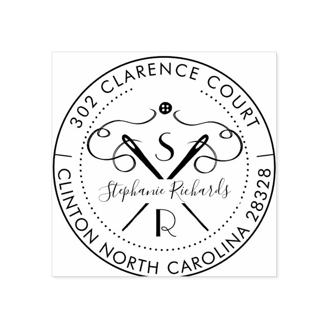 Carimbo De Borracha Monograma e Endereço de Agulha e Segmento de Threa (Impressão)