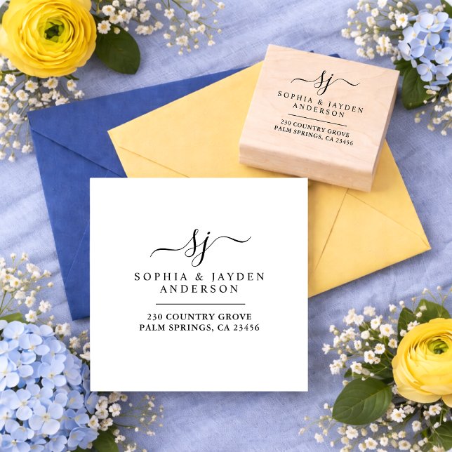 Carimbo De Borracha Monograma elegante de casamento elegante (Criador carregado)