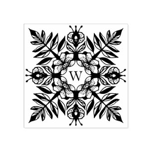 Carimbo De Borracha Monograma elegante do teste padrão do floco de