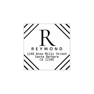 Carimbo De Borracha monograma familiar com endereço de retorno