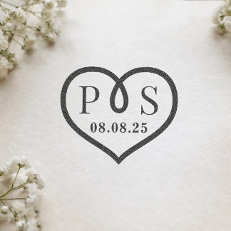 Carimbo De Borracha Monograma Inicial de Coração com Moldura de Arame 