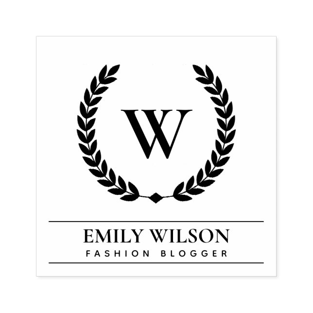 CARIMBO DE BORRACHA MONOGRAMA INICIAL DE LAUREL FLORAL DOURADA ELEGANT (Impressão)