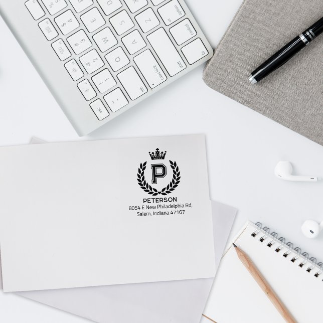 Carimbo De Borracha Monograma Laurel Crown, Endereço de Retorno Person (Criador carregado)