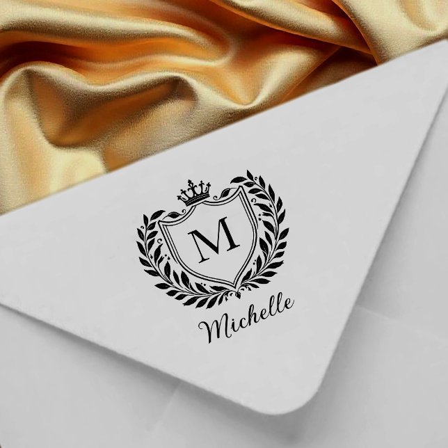 Carimbo De Borracha Monograma personalizado mínimo Nome Real Crest Emb (Criador carregado)