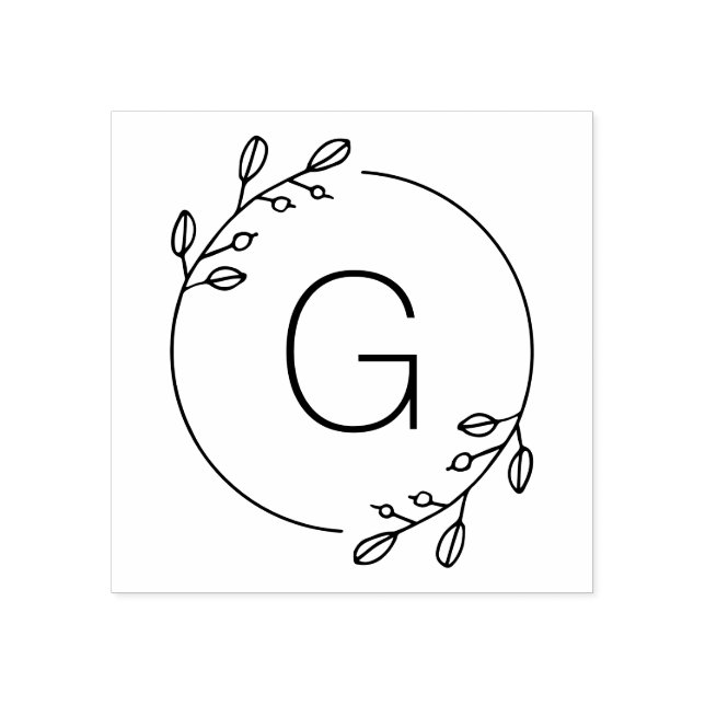 Carimbo De Borracha Monograma Personalizado Simples de Fita Botânica (Impressão)