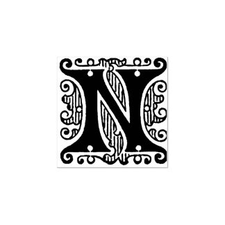 Carimbo De Borracha Monograma Vintage - letra inicial N