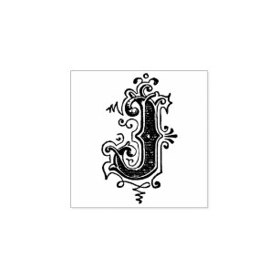 Carimbo De Borracha Monograma Vintage - letra J