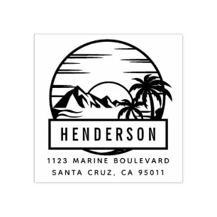 Carimbo De Borracha Montanha tropical e praia   Endereço do Sobrenome