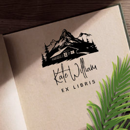 Carimbo De Borracha Montanhas russas e pinheiros ex-líbris