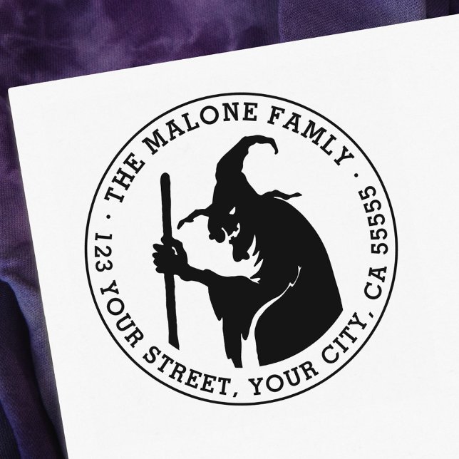 Carimbo De Borracha Morada de bruxa velha Halloween Endereço de retorn (Criador carregado)