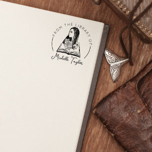 Carimbo De Borracha Mulher Afro com Flores, Livro da Biblioteca de