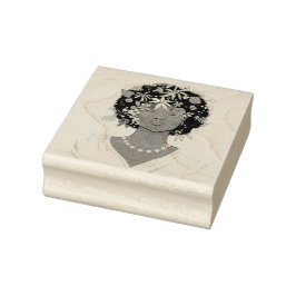 Carimbo De Borracha Mulher com Afro Flor