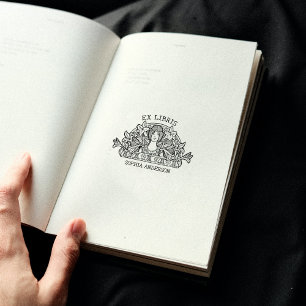 Carimbo De Borracha Mulher Flor Vintage Biblioteca Livro Ex Libris