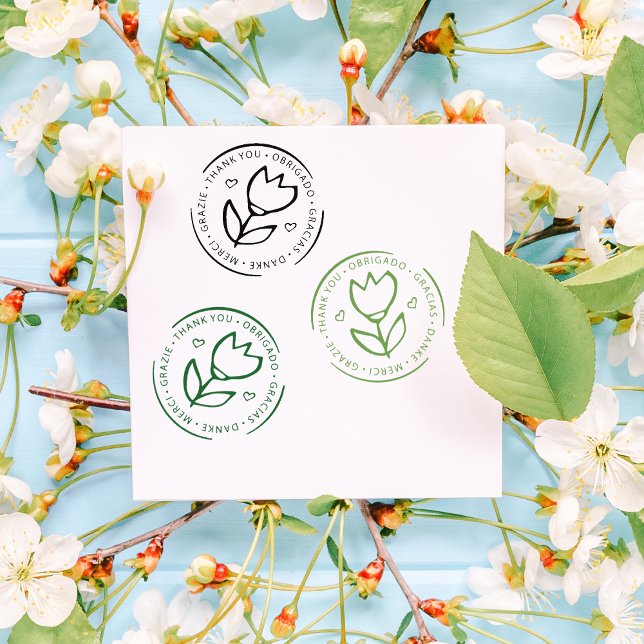 Carimbo De Borracha Multilíngue Obrigado, Pequena empresa - Flor Fácil (Criador carregado)
