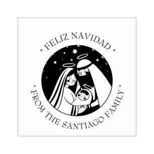 Carimbo De Borracha Natal da família sagrada Natal religioso Espanhol