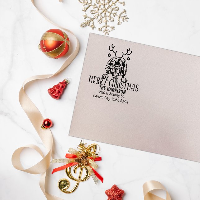 Carimbo De Borracha Newland Dog Christmas Return Address (Criador carregado)